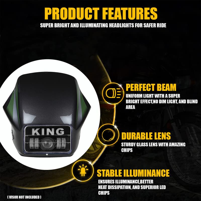 Image of AllExtreme 4 LED KING Headlight 50W 1 Projector Lamp DRL Light with Heat Dissipation Bright Beam Compatible with Splendor Bike Motorcycle