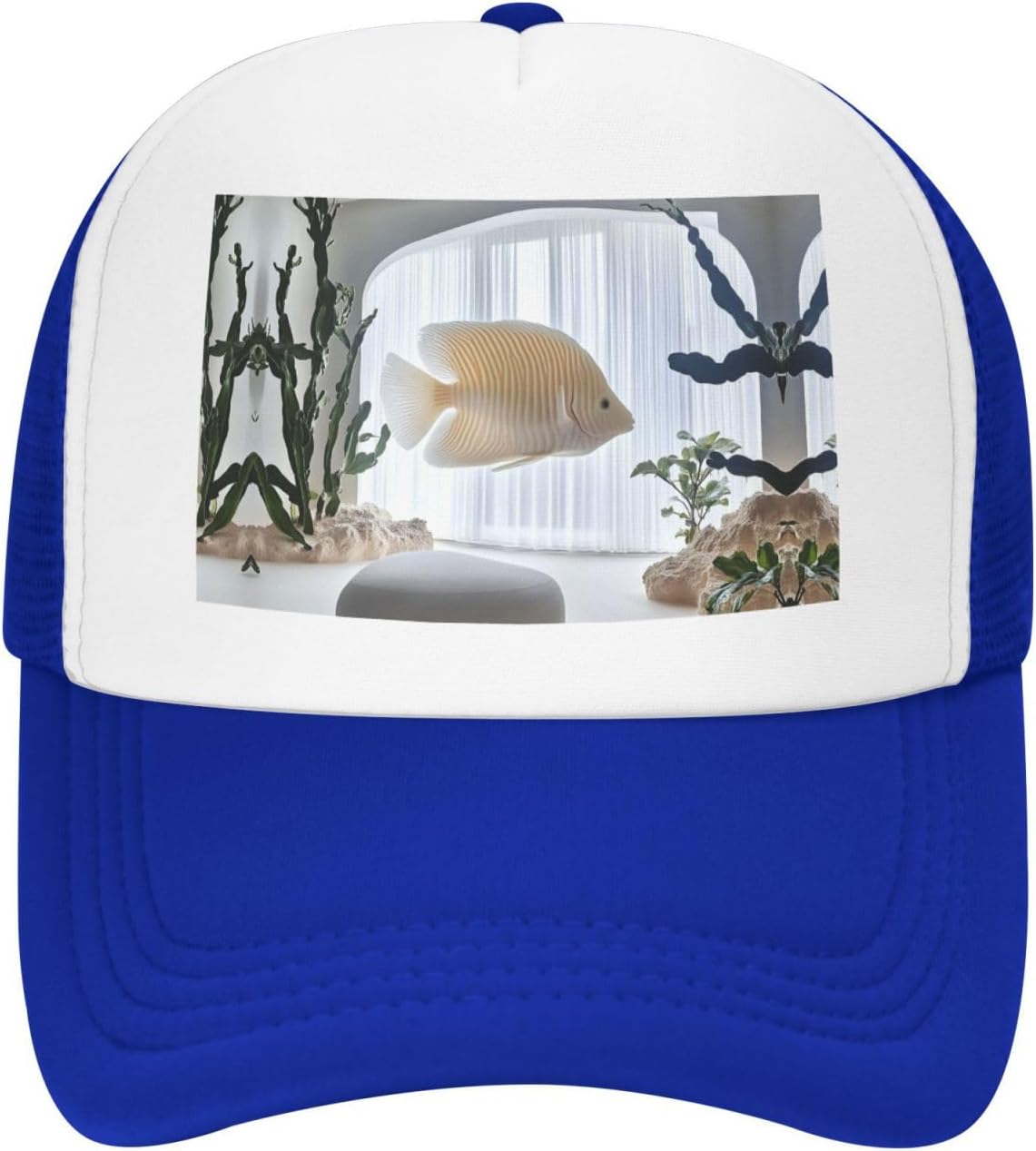 Stylish Baseball Cap for Men Women Adjustable Trucker Hat, Sun Protection, Activities and Travel Fish Floating in The Bedroom Blue