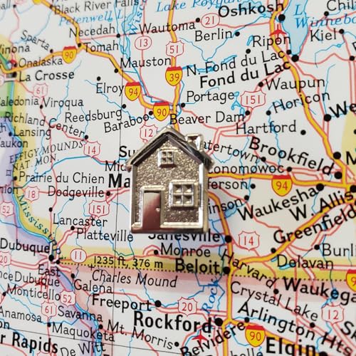 Image of Big House Push Pins - Silver Metal Home Pins - for Cork Board, Maps, or Lapel Pin Use - Designed in USA - Set of 4