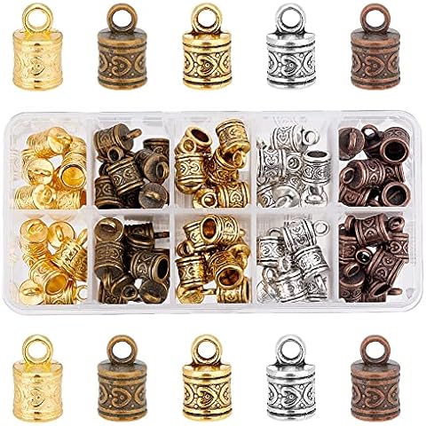 PH PandaHall Cord Ends Leather Tassel Cap 5 Color Barrel Cover