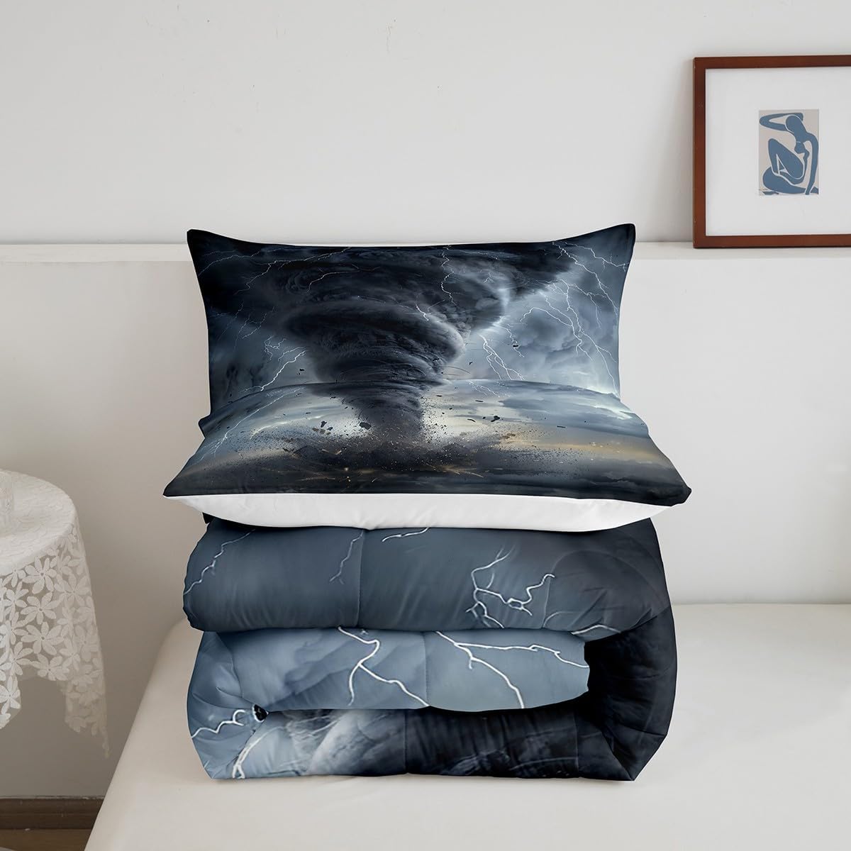 3D Tornado Comforter Set for Teens Lightning Bedding Set Natural Disaster Bedding Home Decor for Kids Comforter Twin Size 2 Pcs Tornado Pattern Quilted Duvet Set 1 Comforter with 1 Pillowcase - Image 5
