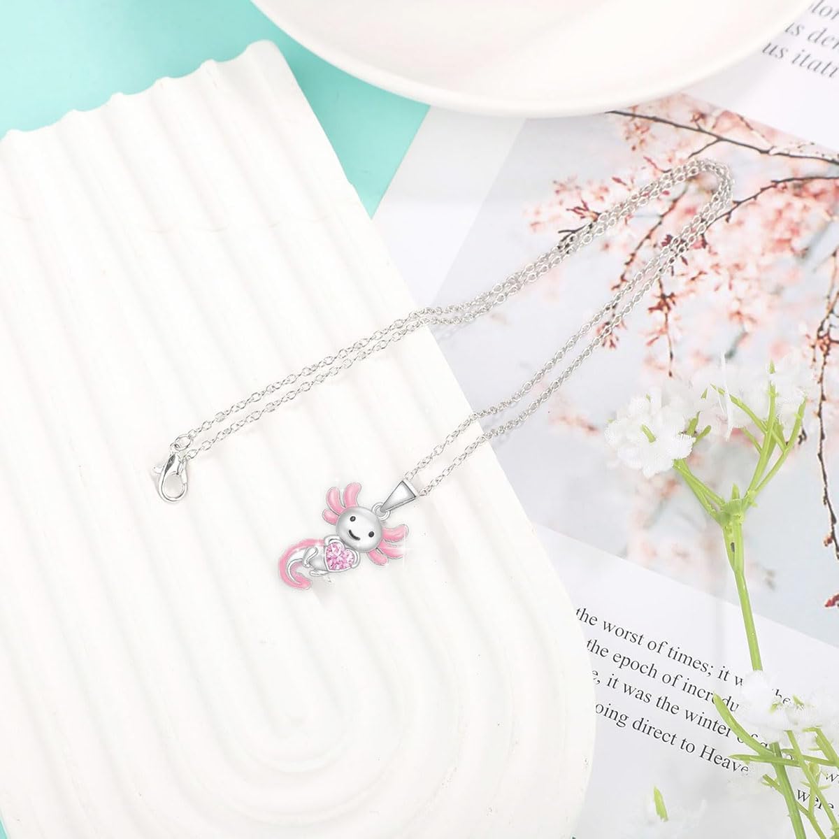 Axolotl Necklace for Women Pink Crystal Axolotl Pendant Necklace 925 Sterling Silver Animal Jewelry for Birthday Christmas Graduation Gift - Image 2