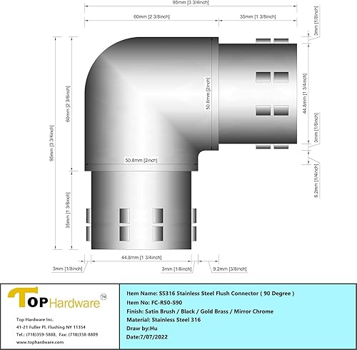 Miniatura 4 de Conector de barandilla de acero inoxidable 316 Conector de codo para tubería de calibre 16 de 2 pulgadas de diámetro exterior (acabado dorado