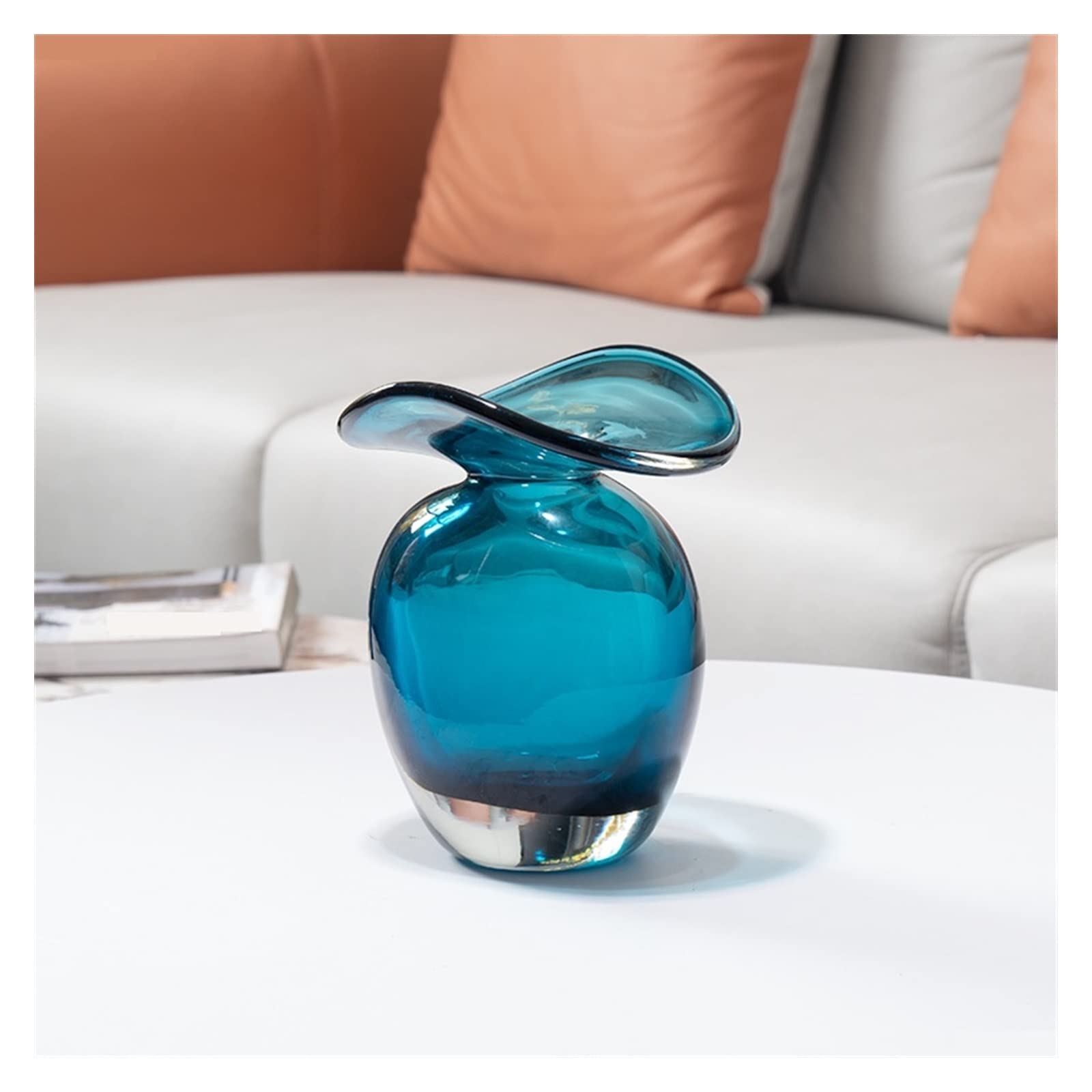 flower vase Creative And Simple Blue Glass Vase, Living Room Decoration, Flower Arrangement, Modern Tabletop Dry(Small)