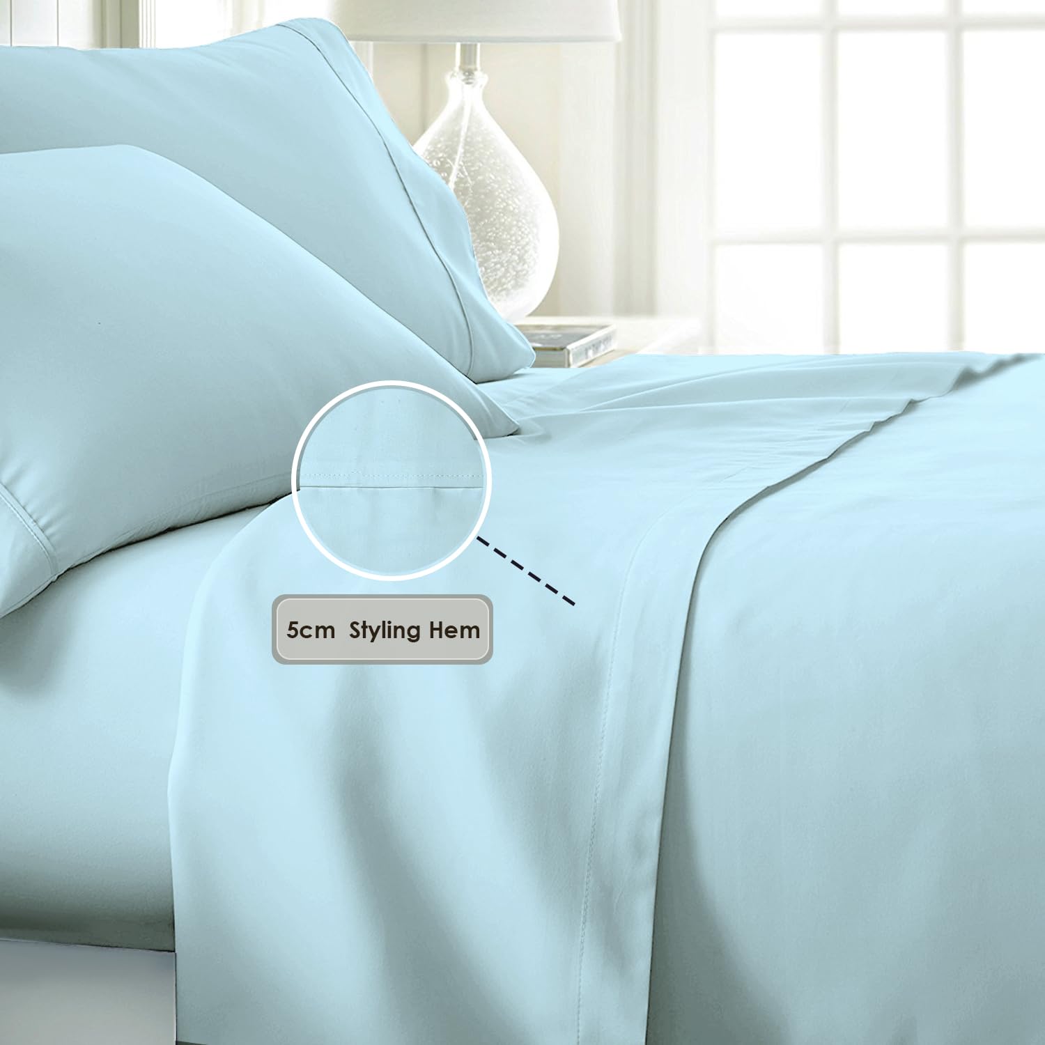 Pizuna Pure Combed Cotton Double Flat Sheet Baby Blue, 600 Thread Count Long Staple Brushed Cotton Flat Sheets Double - Image 3
