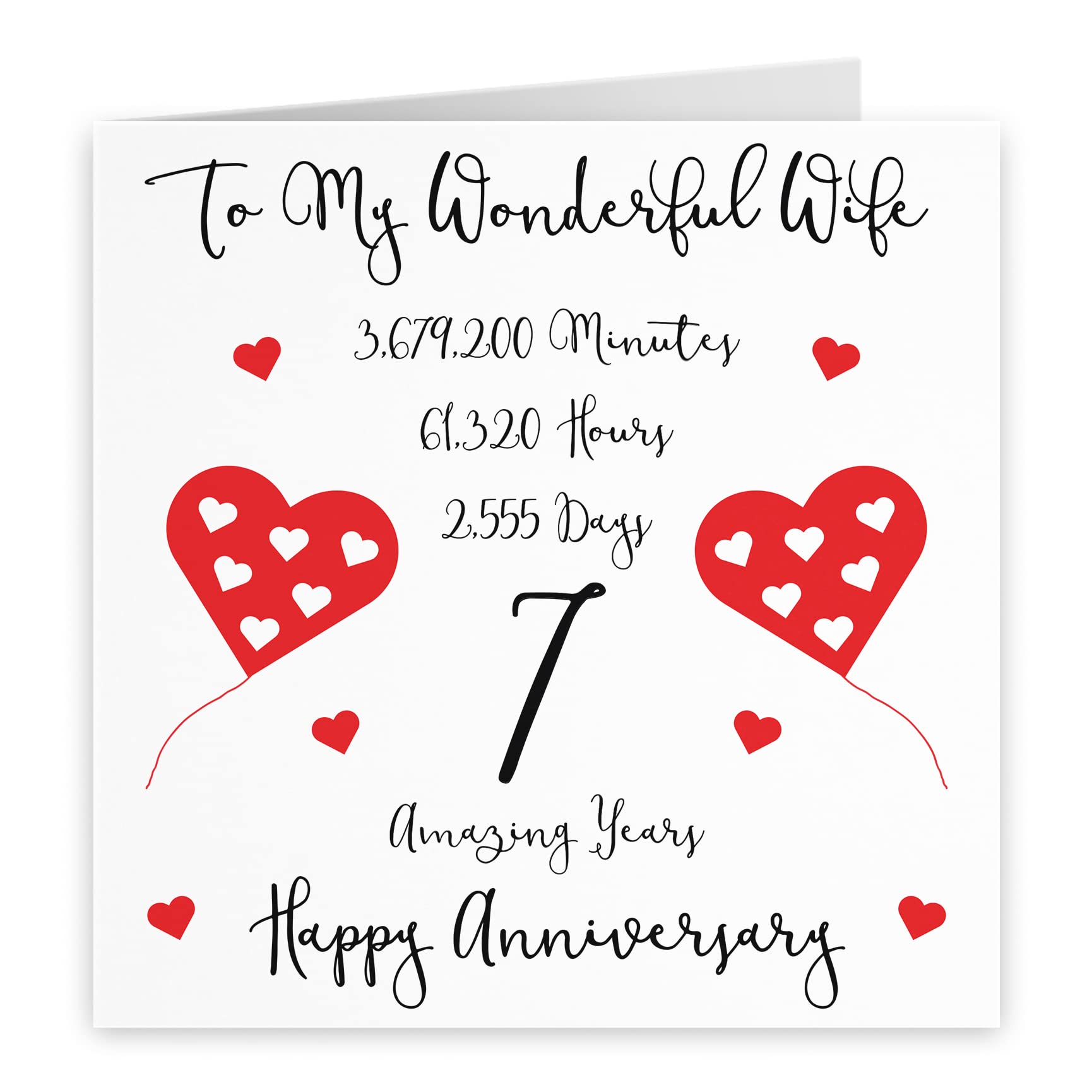 Hunts England, Romantic Wife 7th Wedding Anniversary Card, To My Wonderful Wife, 7 Amazing Years, Timeless Collection - Image 2