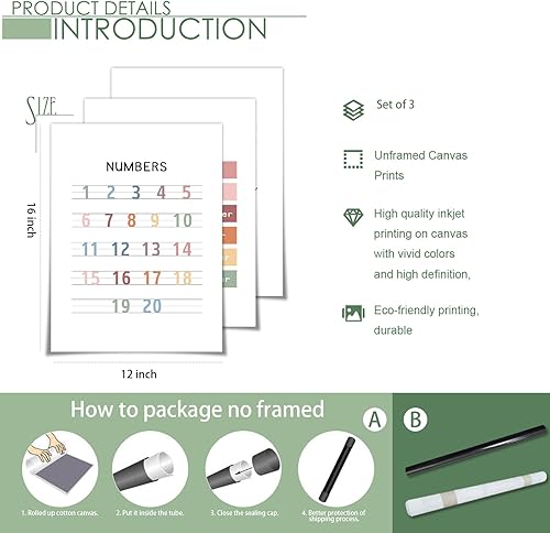 Miniatura 9 de Pósteres educativos para el aula preescolar para niños pequeños, tabla de números de aprendizaje del 1 al 100, lienzo de arte de pared, meses del