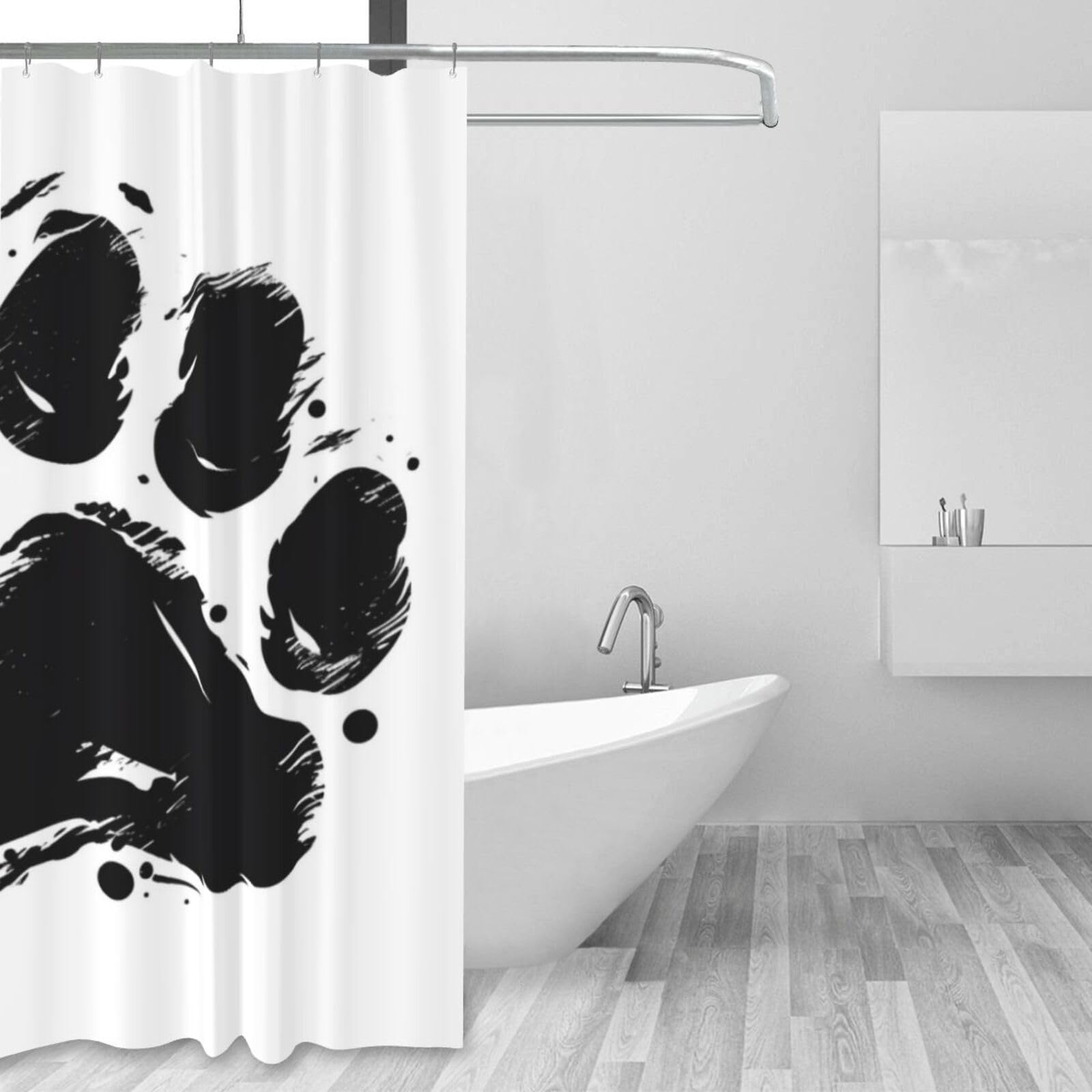 Cortina de ducha negra con estampado de silueta de animales, 152 x 183 cm, tela de poliéster impermeable, decoración de bañera con 12 ganchos, secado rápido, lavable