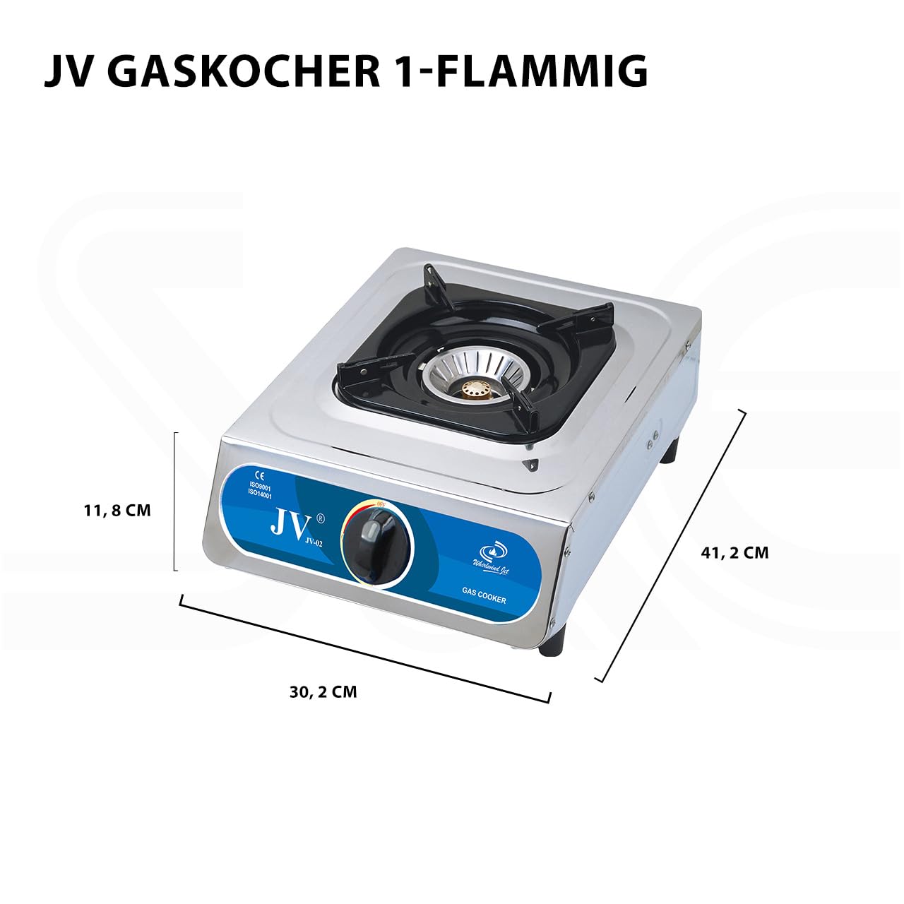 Campingkocher Edelstahl Gaskocher 1 flammig mit Zündsicherung und Piezozündung (ohne Zubehör)