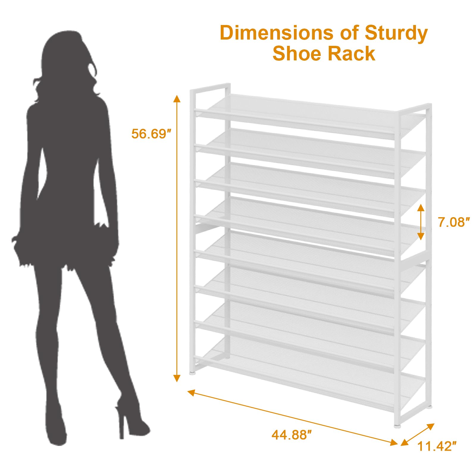 Grande scarpiera organizer per scarpe, in metallo resistente, impilabile, verticale, per armadio, porta d'ingresso, fino a 50-62 paia (bianco, 8 ripiani)