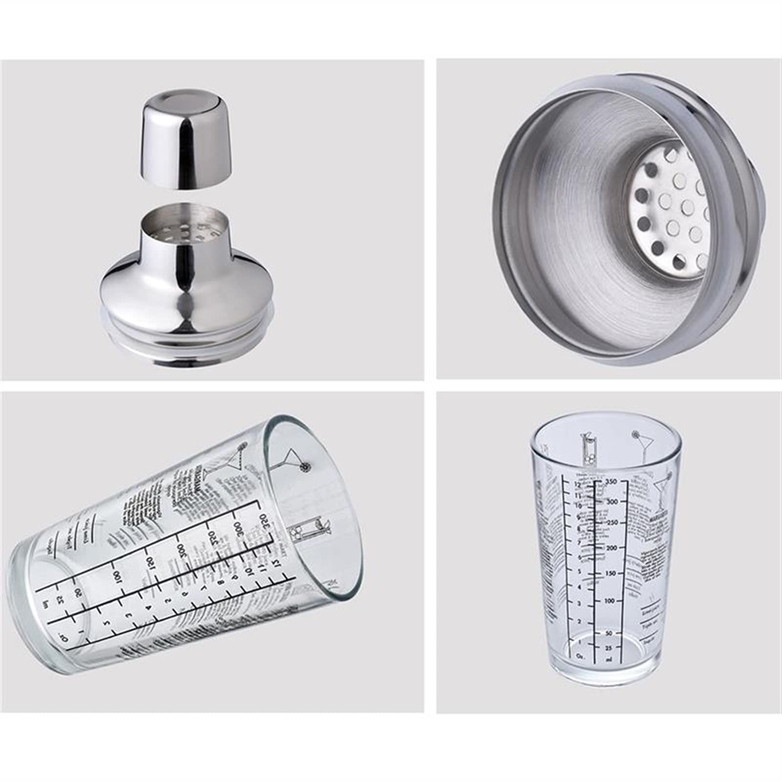 Wein-Mixer Cocktail Shaker 350ml Glas Edelstahl Wein Martini Boston Shaker Mixer Perfekt zum Mischen von Margarita, Manhattan & Anderen Getränken Cocktail-Shaker(A)