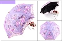 Vista 153 de Honeystore Sombrilla bordada con flor 3D plegable UV con encaje clásico