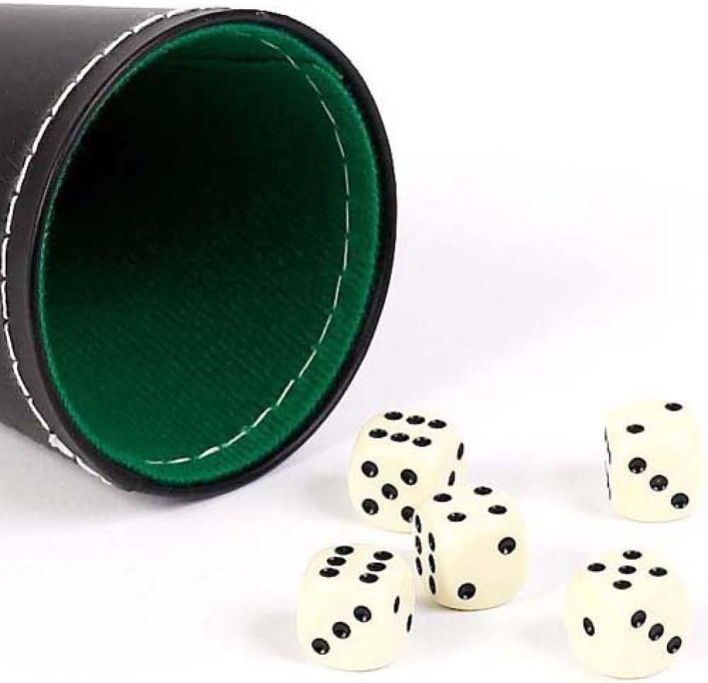 Green & Black Leatherette Dice Cup with 5 Dice