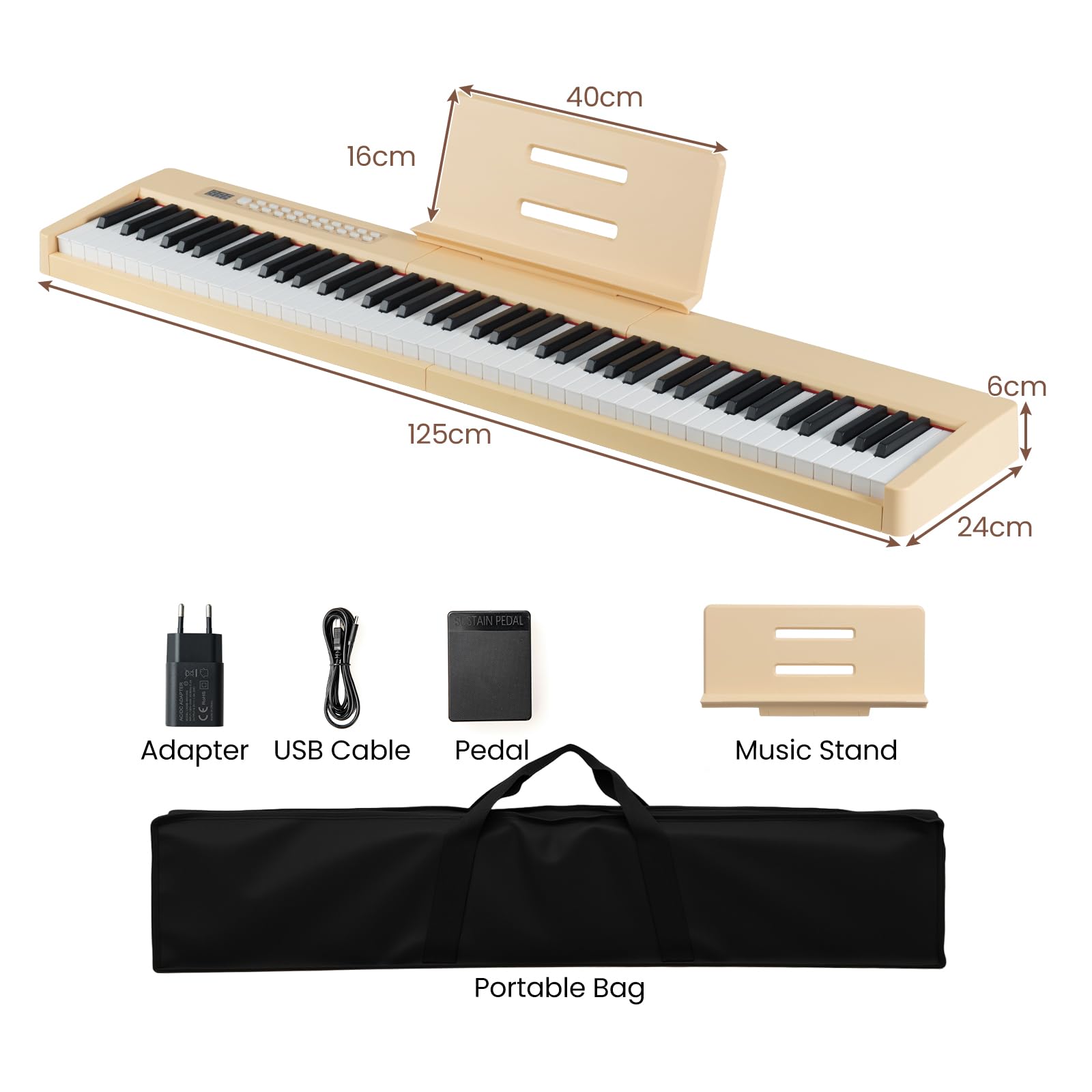 DREAMADE Clavier de Numérique 88 Touches, Clavier de Piano Électrique Portable avec Multiples Sources Audio, MIDI, Pédale, Pupitre, Adaptateur et Batterie Rechargeable (Jaune)