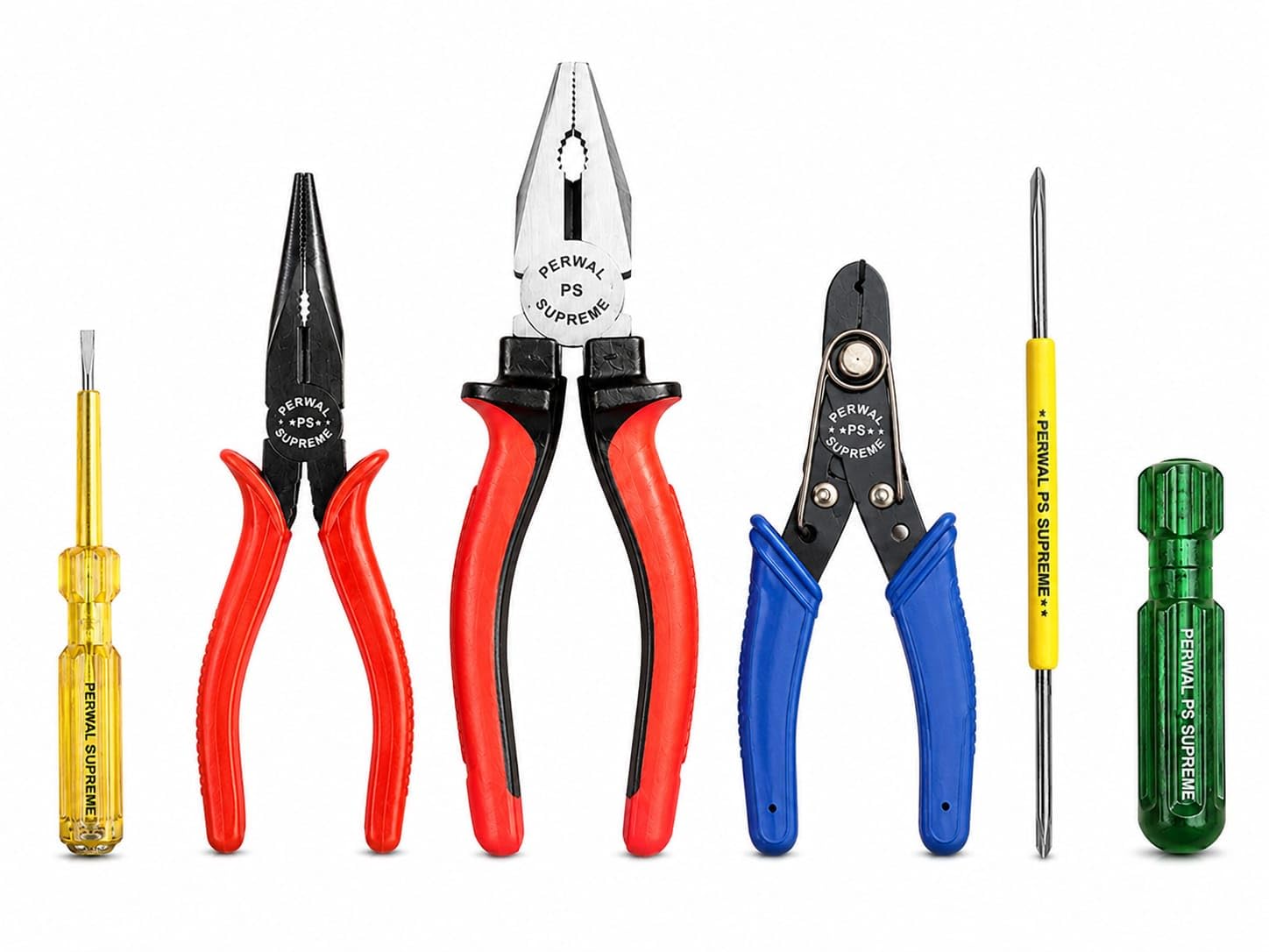 PERWAL SUPREME Pack of 5, 1 pcs. Combination Plier 200mm, 1 pcs Wire Stripper 130mm, 1 pcs LIne Tester, 1 pcs Nose Plier, 1 pcs. 2in1 screwdriver, Cutting Plier For Home usesNPSS_-10-image-7