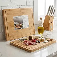 Tábua Para Churrasco 100% Bambu Premium (Luxo) Para Churrasco e Legumes, Em Bambu Com 40x33cm e 3cm de espessura super (Grossa) (3cm) Ideal para Preparar, Cortar e Servir, Superficie Antibacteriana
