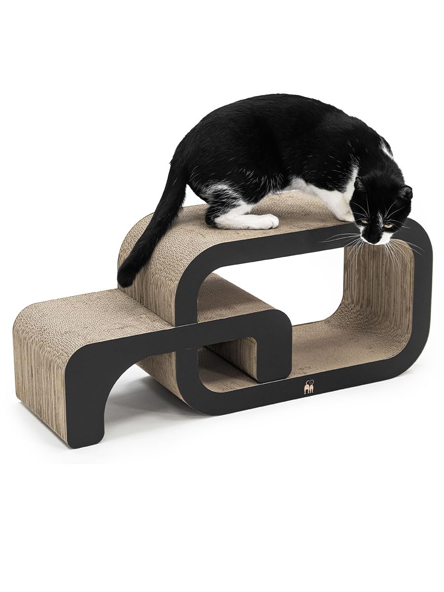 Petrebels Kratzpappe Max 55, Katzen Kratzbrett aus sehr stabilem Karton, Kratzkarton 55 x 24 x 33 cm, Farbe Schwarz