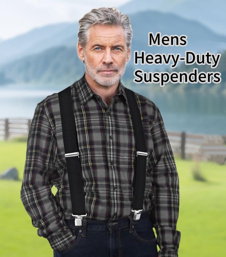 Men's Suspenders Heavy Duty Suspenders for Men Braces 2 inch Wide Clips High Elastic X Style Adjustable Work Suspenders - Image 5