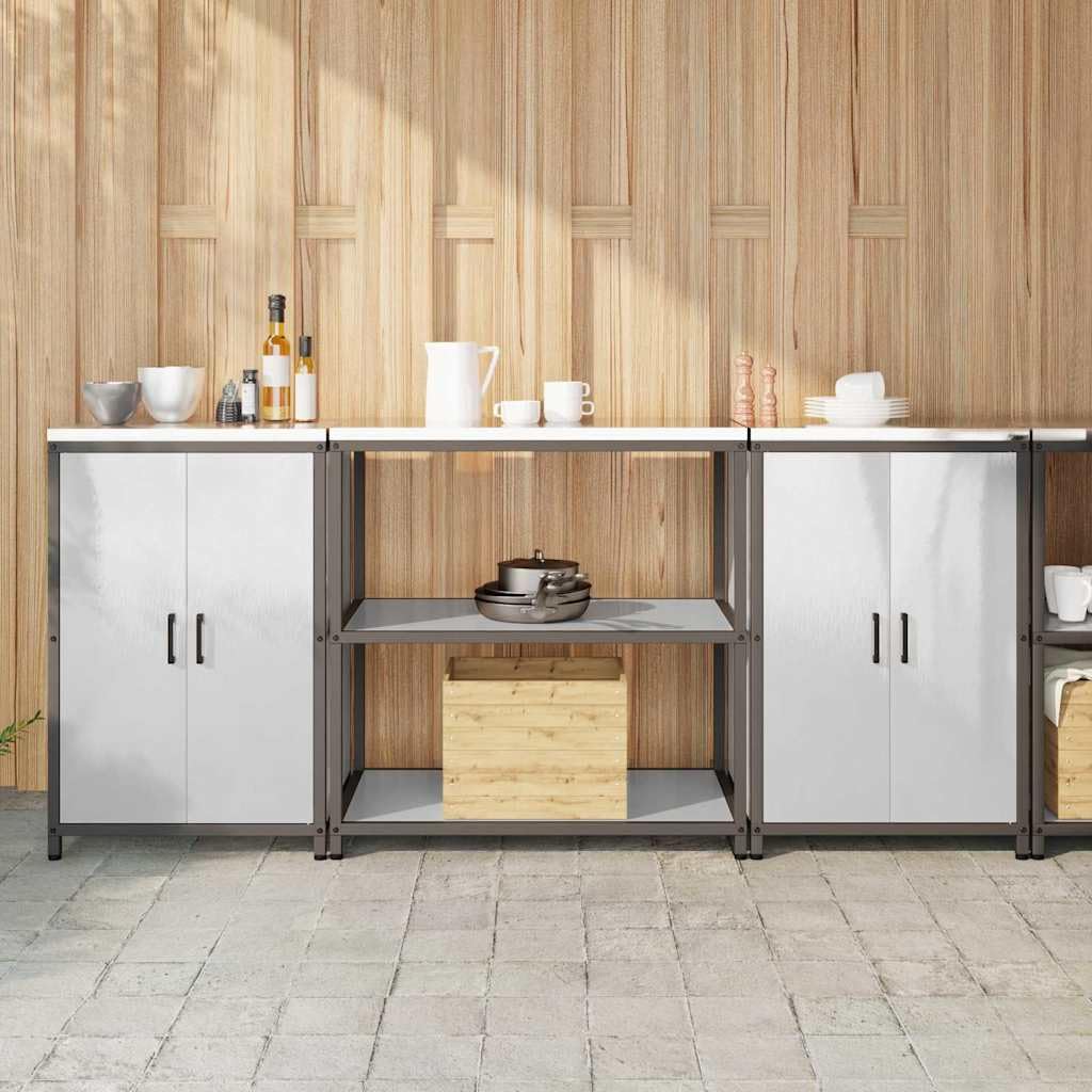 HATTEM - Juego de almacenaje para cocina (3 piezas, acero inoxidable, 6 estantes, 4 puertas, 43,43 kg, 90 x 50 x 92 cm, 2 armarios y aparador, espacio para comedor, despensa, cafetería y café)
