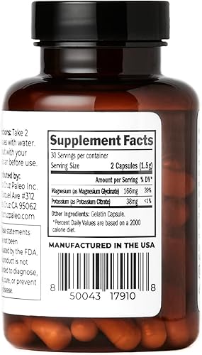 Miniatura 6 de Santa Cruz Paleo Cápsulas de Magnesio + Potasio, Suplemento para Hombres y Mujeres, Paleo, Keto, Sin Azúcar y Gluten, 166mg de Glicinato de Magnesio