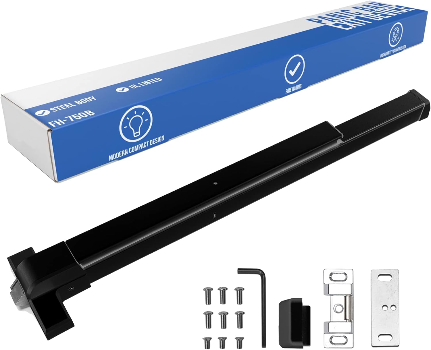FORTSTRONG Push Bar Panic Exit Device (Black) – Panic Bars for Exit Doors – UL Listed Grade 1 ADA Emergency Exit Door Push Bar Certified – FS-750B