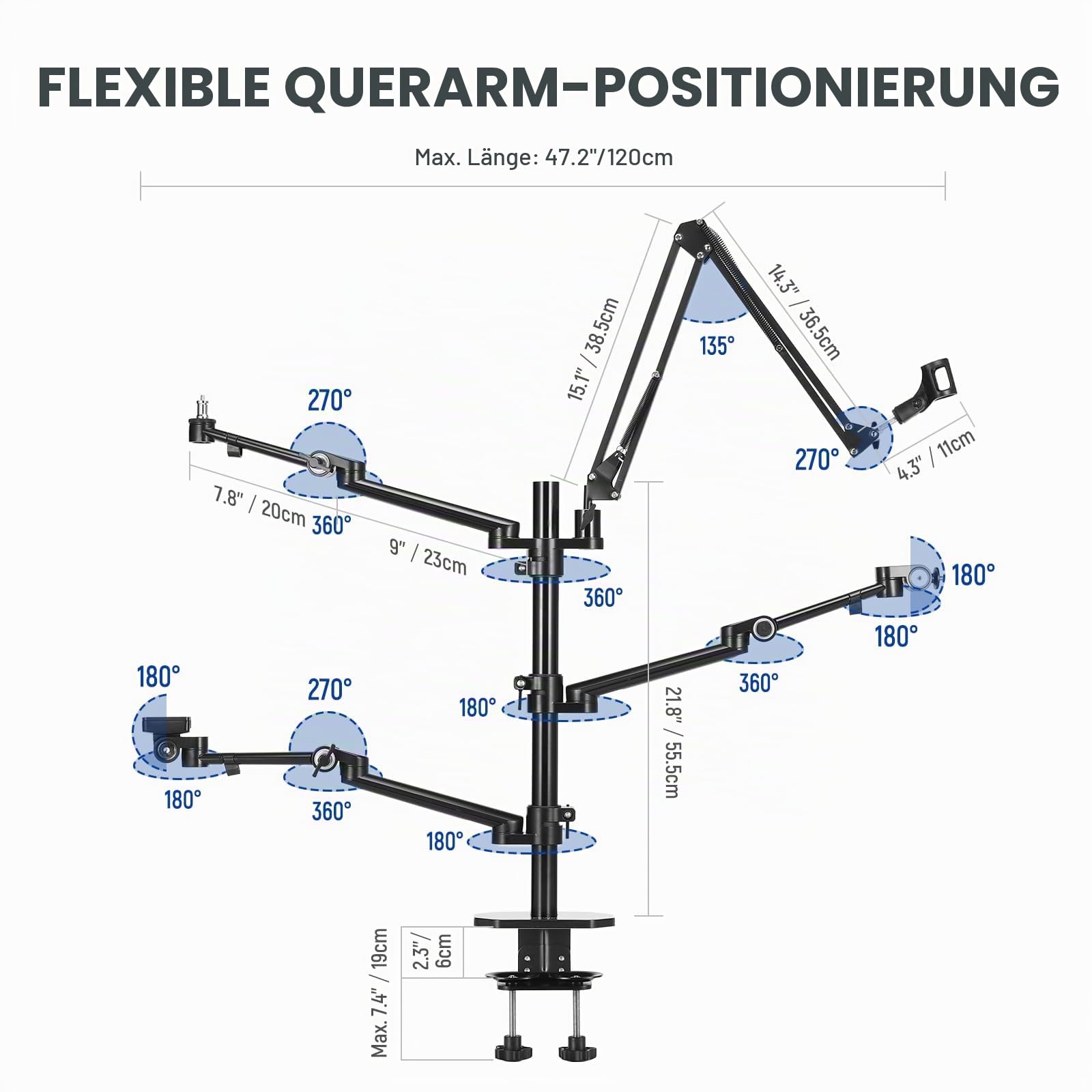 NEEWER Überkopf Kamerastativ Tischhalterung Rig mit 4 Boom Arm für Fotografie Video Licht Ring Licht Telefonhalterung Webcam Mic Compact DSLR für Live Streaming Broadcast Online Lehr Konferenz, DS007