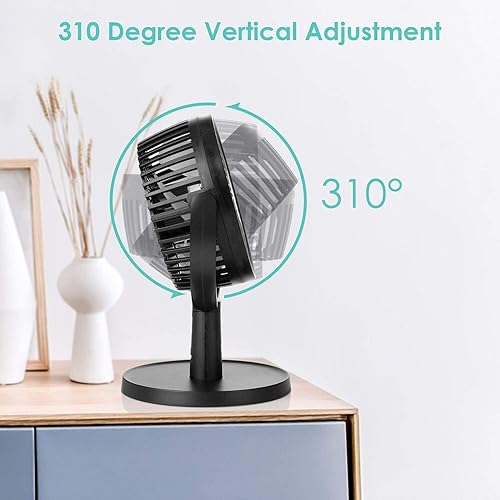 Miniatura 9 de Shinebella Ventilador de escritorio pequeño de 4 velocidades con fuerte flujo de aire, mini ventilador USB portátil personal, silencioso, rotación