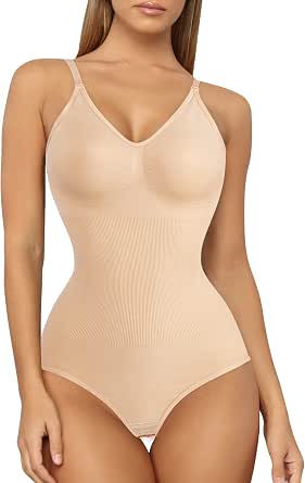 SUNACGO Body Gainant Femme - Sans Manches Col V - 92% Polyester 8% Élasthanne
