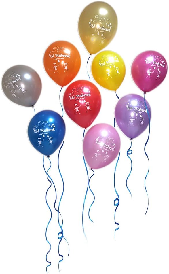 Eid Mubarak Latex Balloons (Assorted Metallic Colors, Pack of 20) (20)