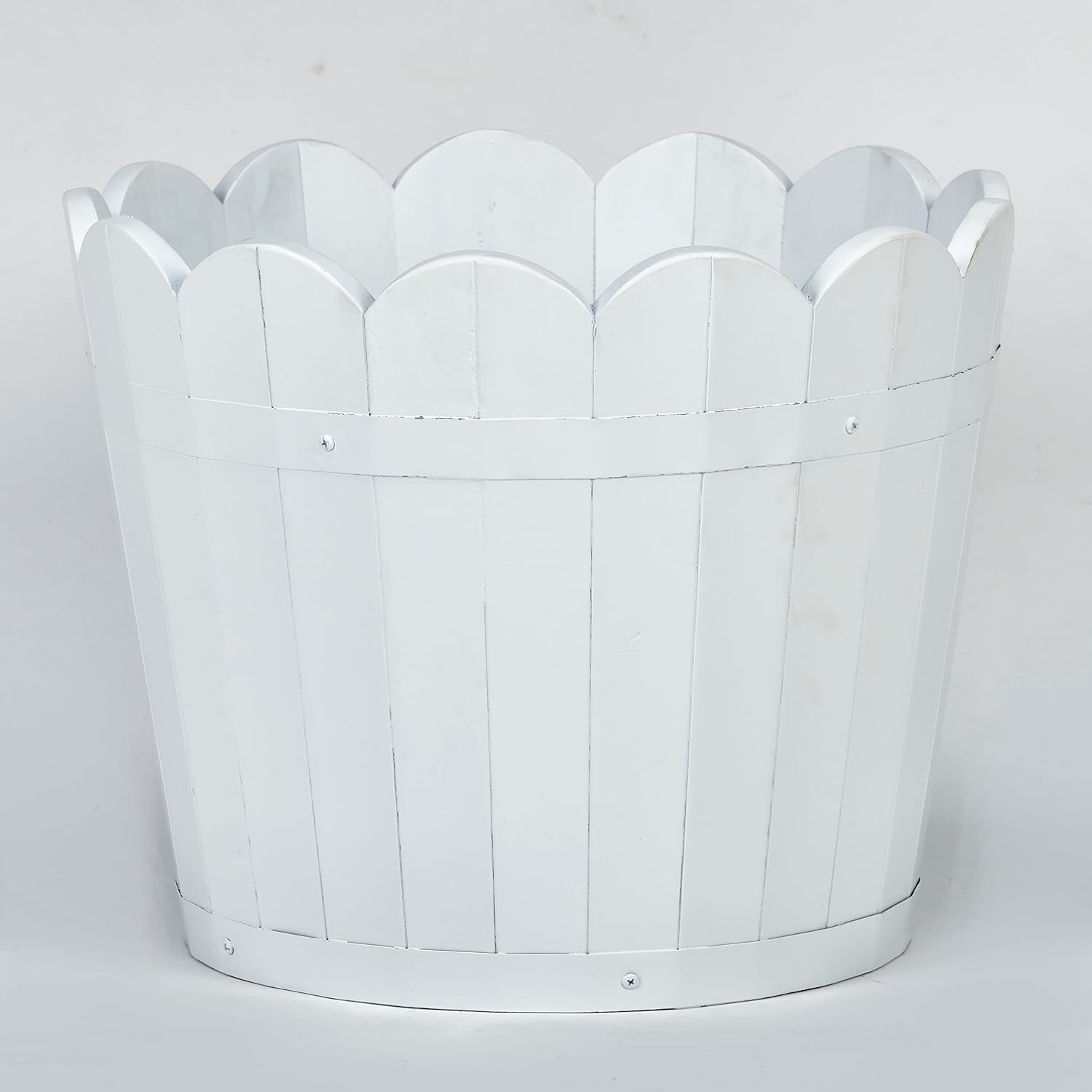 Worth Imports White Round Curved Acacia Wood Planter 15.5" x 15.5" x 12.5"
