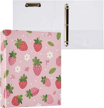 Daisy and Strawberry 3 Ring Binder 1.5 Inch Round Ring Binder Organizer with Clear View Pocket for Office Supplies-1Pack