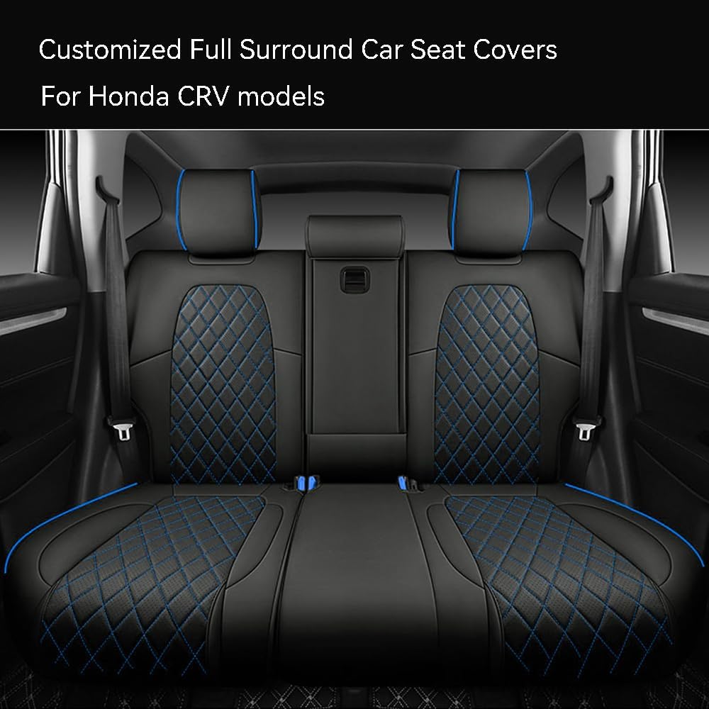 Custom Fit CRV Seat Covers for Select Honda CRV 2023 2024 2025- Full Set,Leather (Blue Check)
