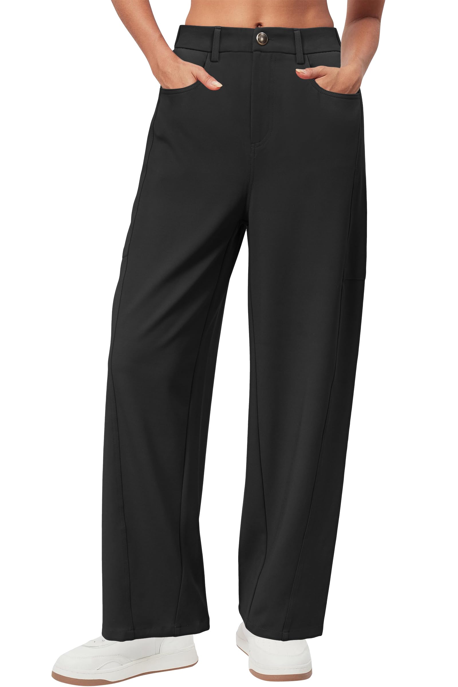 Arach Cloz 2025 Womens Stretch Wrinkle Free Wide Leg Trousers Casual High Elastic Waisted Loose Palazzo Pants with