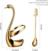 Vista 3 de Juego de Soporte para Cucharas de Café Pequeñas Dorado, Base de Cisne con Juego de 12 Cucharas Demitasse para Espresso, Cuchara de Postre Mini