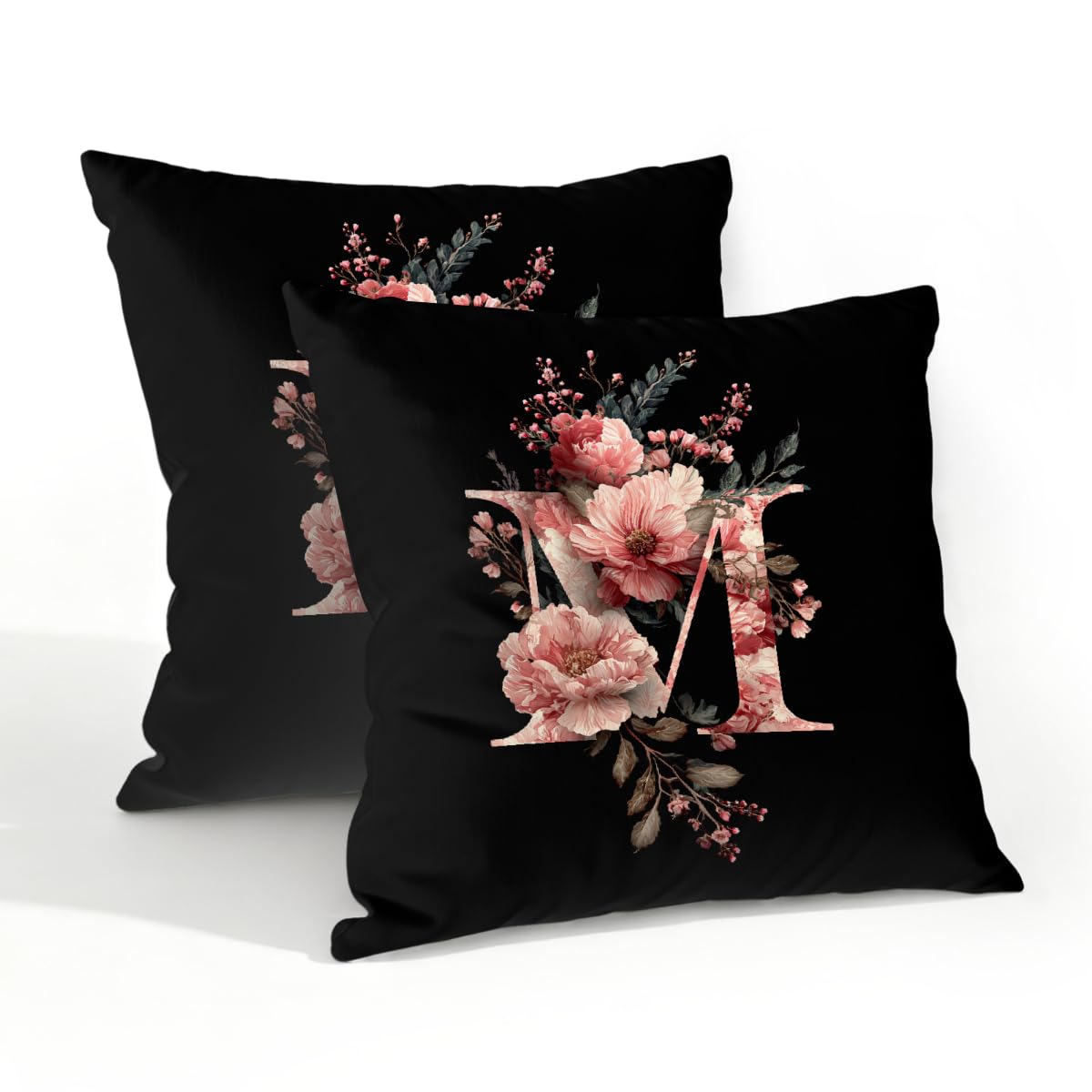 Outdoor Pillow Covers Waterproof Pillowcases 20x20in Set of 2 Alphabet M Floral Art Decorative Throw Cushion Case for Couch Sofa Garden Patio Furniture