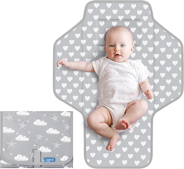Baby Portable Changing Pad Travel - Waterproof Compact Diaper Changing Mat with Built-in Pillow - Lightweight & Foldable Changing Station, Newborn Shower Gifts Gray B