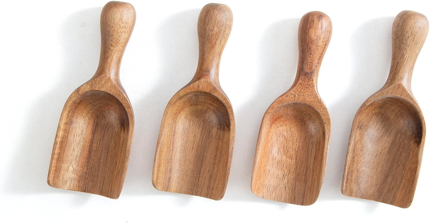4PCS Wooden Small Scoops for Canisters Mini Wooden Scoops