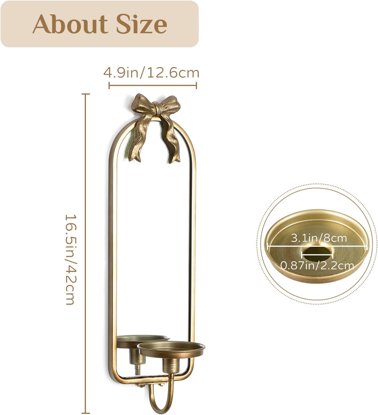 Gold Candle Sconces Wall Decor: Modern Decorative Wall Candle Holder Set of Two for Bedroom - Vintage French Metal Mirror Candle Sconces Beside Fireplace TV