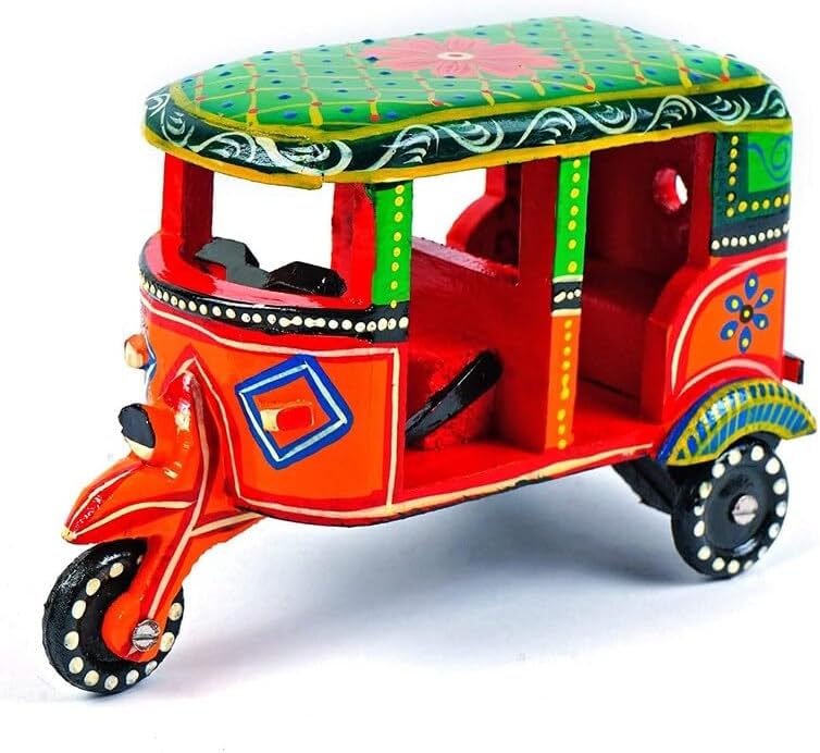 Aashita Creations Wooden Carved embssed Painted tuk tuk/Wooden Painted Indian auto Taxi/Diwali Gifts Wedding Gifts