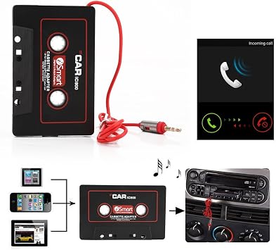Car Audio Cassette to Aux Adapter, 3.5mm Audio Cable Tape Player for Vintage Cars Without Bluetooth/CD, Black, 4.6 Inch Cable