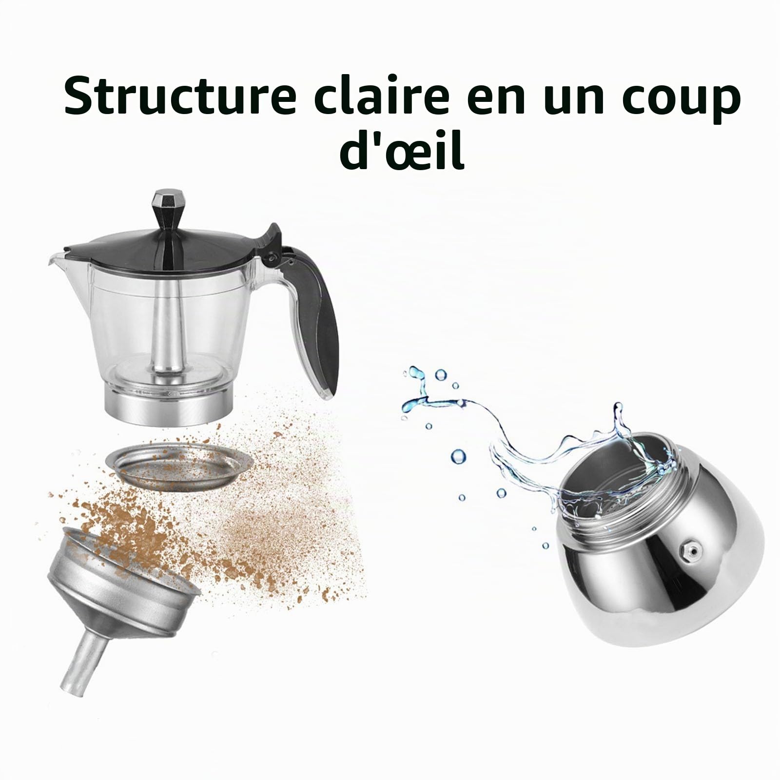 OUKENS Machine à Espresso, 300 ml 6 tasses en acier inoxydable cafetière italienne Cafetière à Infusion domestique, Cafetière Moka Pot cafetière maison