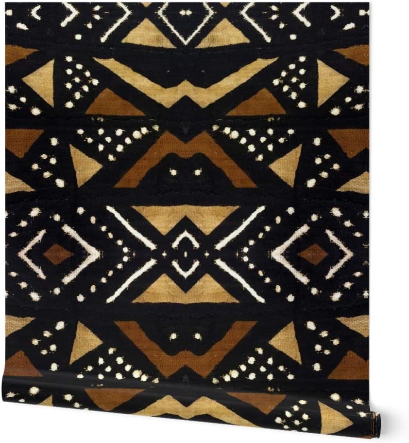 Peel & Stick Wallpaper 3ft x 2ft - Mudcloth West Africa Afrocentric Custom Removable Wallpaper by Spoonflower