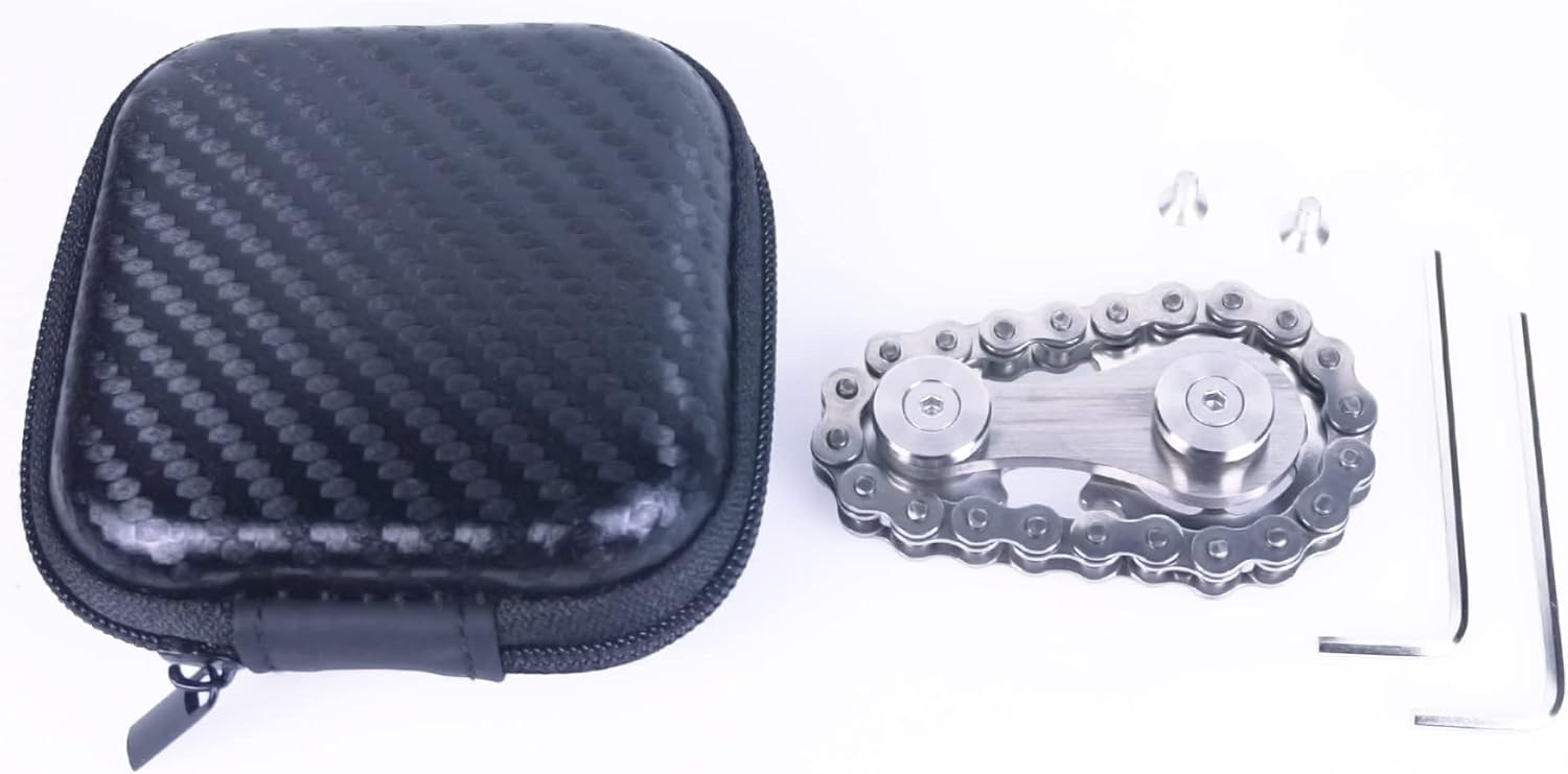 Fidget Spinner, Sprocket Linkage Bike Chain Spinner Design 2 Gears Figity Spin Finger Games, Metal Stainless Steel Durable Mechanics, Premium Figit Toy - Silver