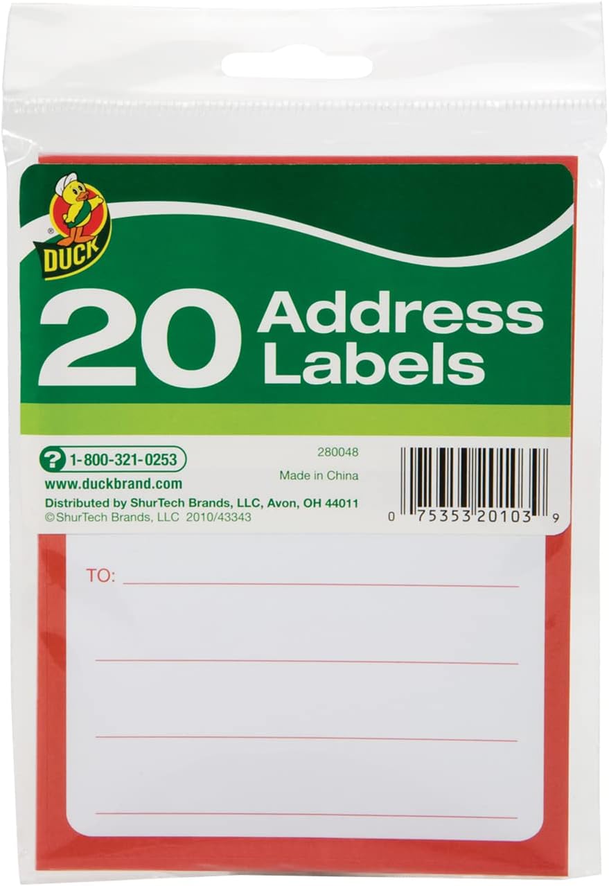 Duck Brand To/From Pressure-Sensitive Address Mailing Labels, 20 Label Pack (280048),White