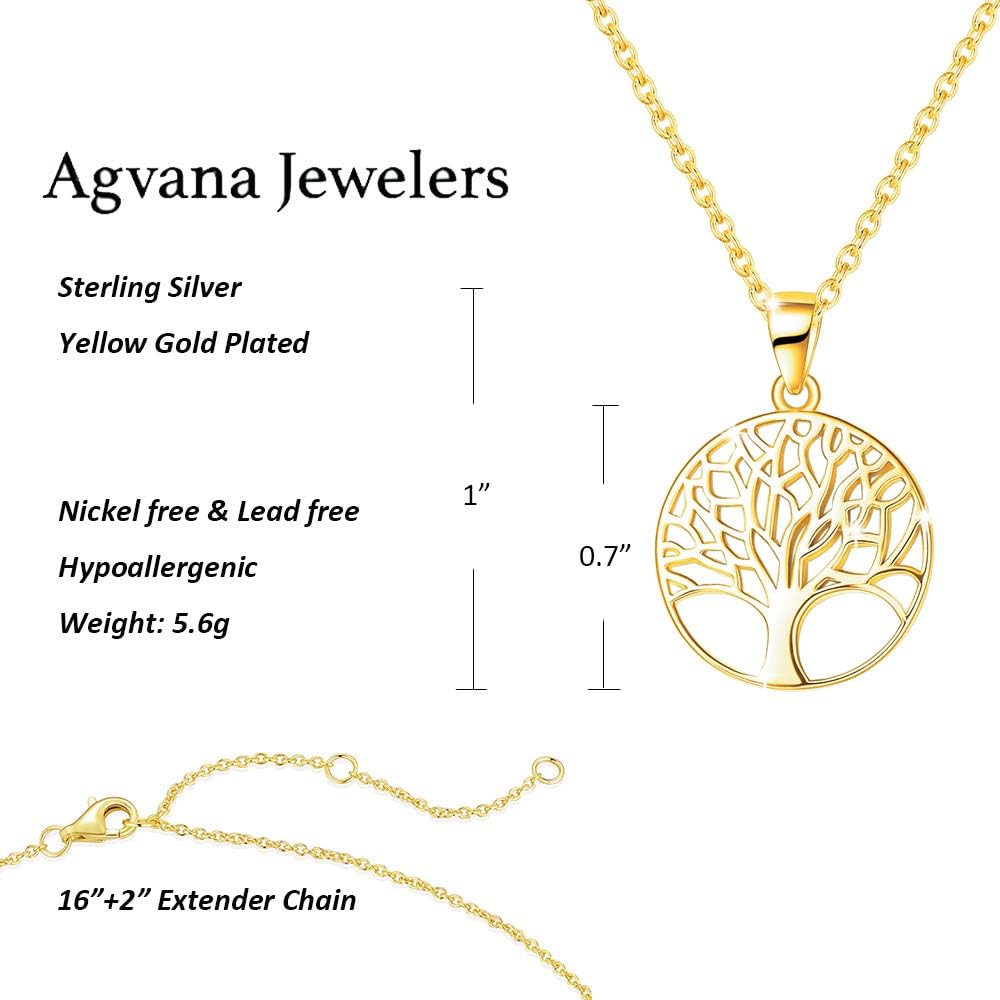 AGVANA Gold Plated Sterling Silver Tree of Life Pendant Necklace Earrings for Women Dainty Family Tree Jewelry for Her Anniversary Birthday Gifts for Mom Wife Lover Grandma Her, 16+2 Inches - Image 3