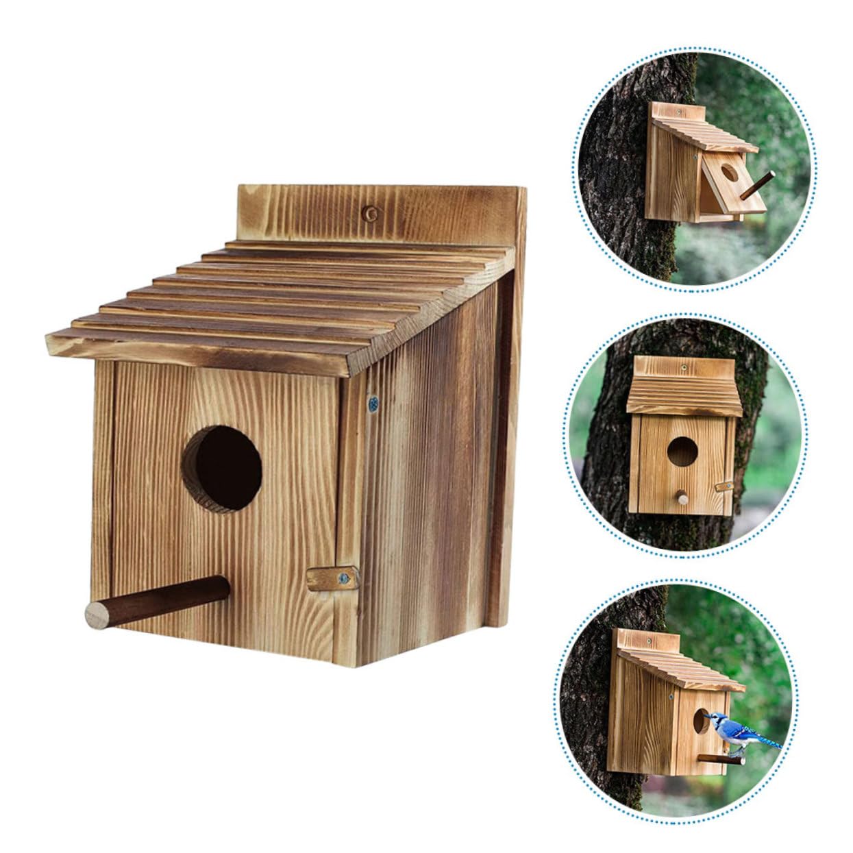 Hohopeti Nido Colgante para Pájaros de Madera Marrón para Jardín | Casa Pequeña Simple y Elegante, Apta para Jaula Larks y Aves, Cómoda, Resistente y Transpirable
