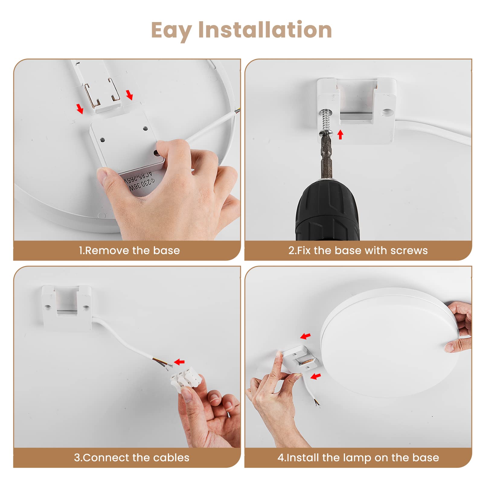 EASY EAGLE Plafon LED Redondo 36W, 3000K Lampara Led Techo 3600LM, IP44 Impermeable Luz Modern, Plafones para Cocina Baño Cocina Sala Dormitorio Balcón Pasillo Ø23CM
