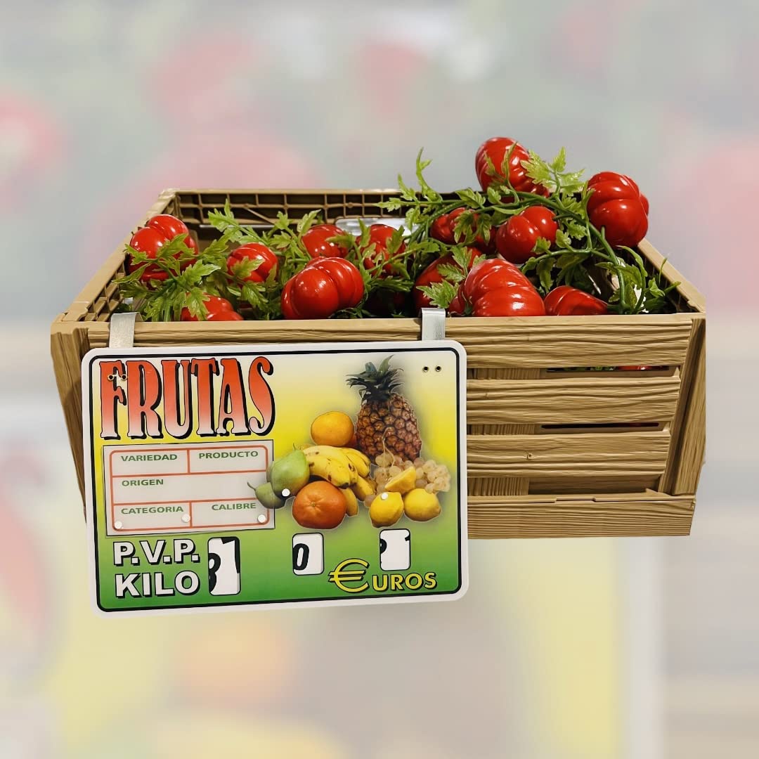 BALSAT Portaprecio fruteria, Portaprecio Frutas, Cartel para frutas, portaprecios de fruteria, pizarra precios Mod. Cubano 12 ud. (Ganchos)