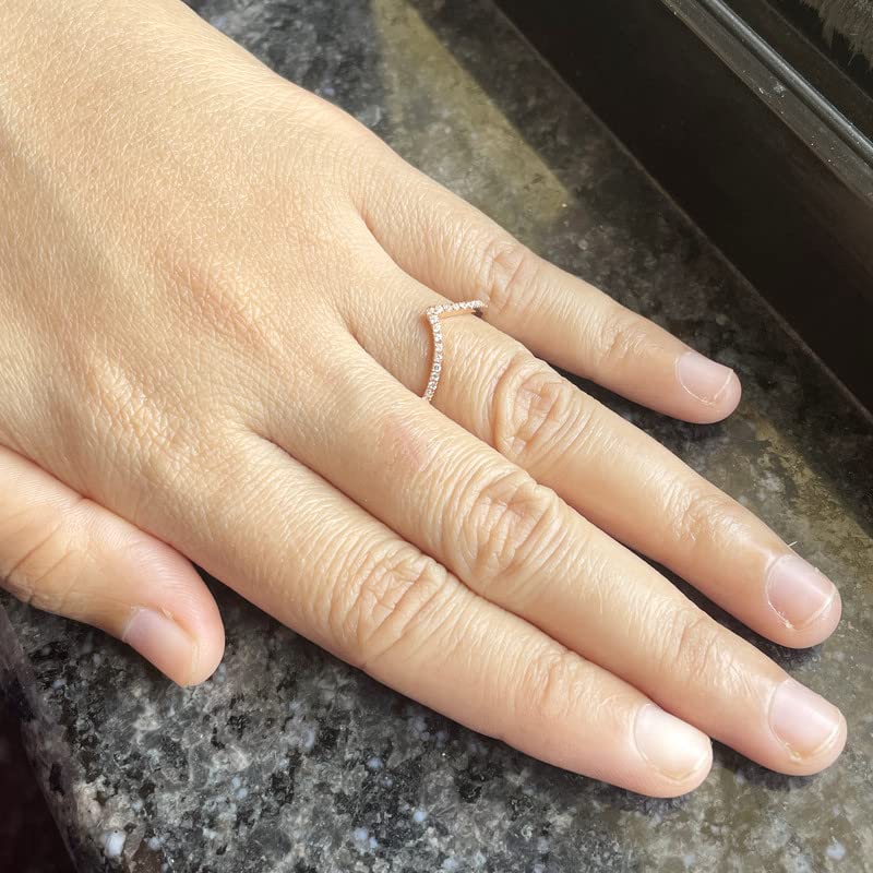 Miniatura 2 de Diamond Wedding Band For Women, 14K White Gold Finish V Shape Diamond Wedding Ring, Chevron Stackable Diamond Band