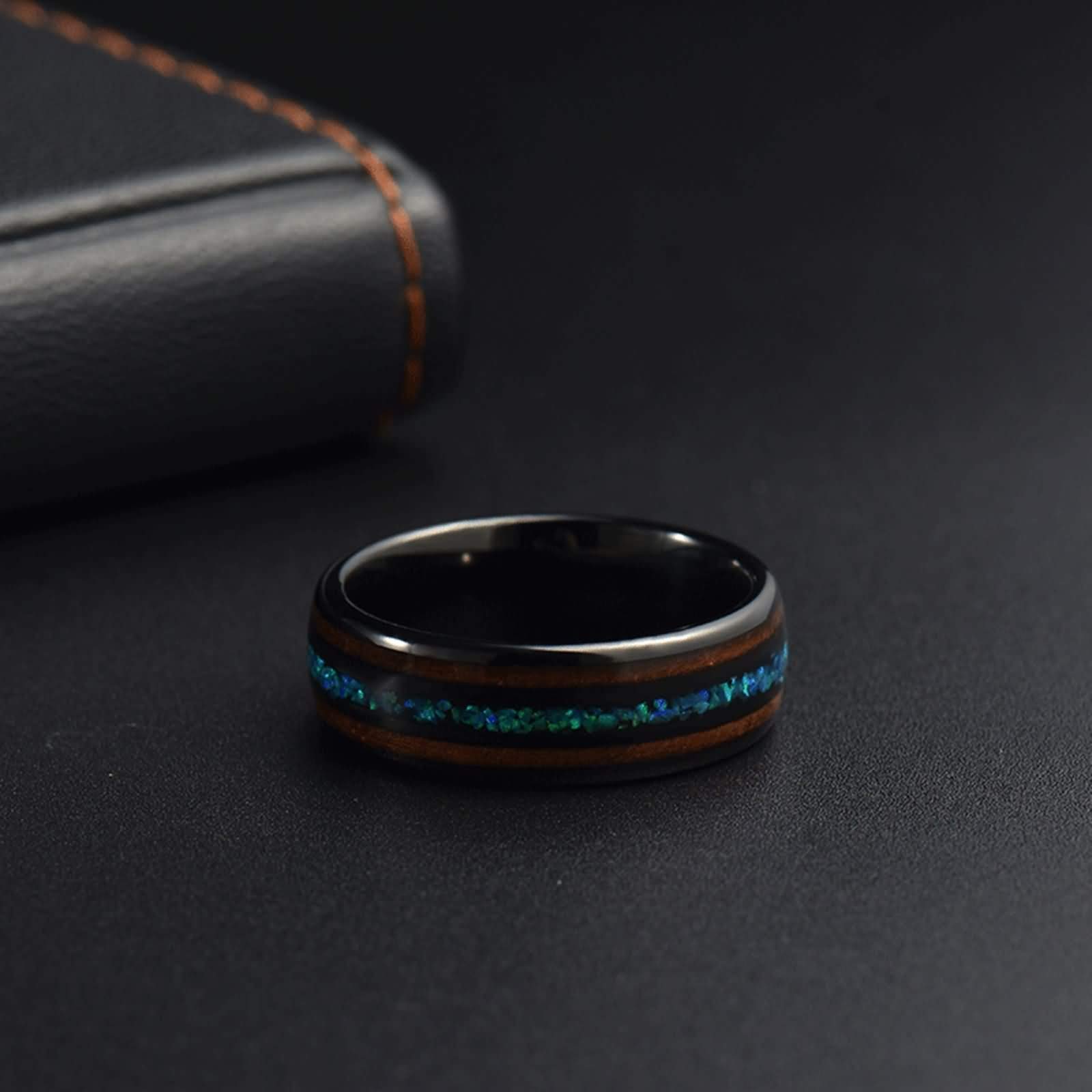 Anello Uomo Tungsteno Fede Nuziale Anello di Fidanzamento Intarsio di Legno e Abalone Anello Uomo Incisione Personalizzata 8MM Anelli Fidanzamento Nero Misura 12-31